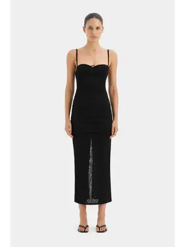 Sir The Label Jacques Gathered Midi Dress in Black Size AU 10