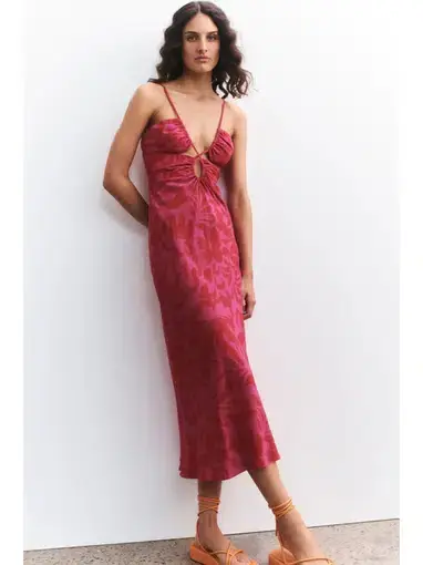 Shona Joy Silk Keyhole Lace Front Midi Dress Portea Size AU 10