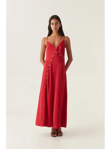 Aje Riddle Button Down Maxi Dress in Scarlet Red Size AU 8