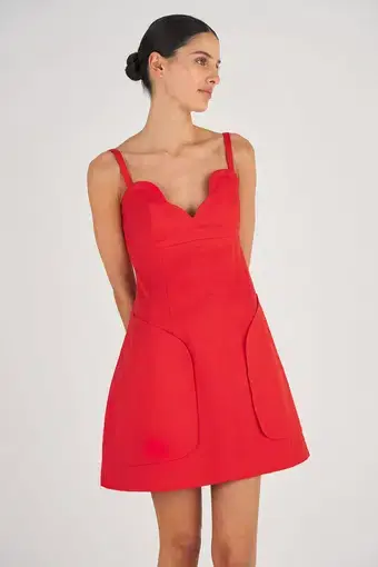 Oroton Scallop Detailed Mini Dress in True Red Size 4