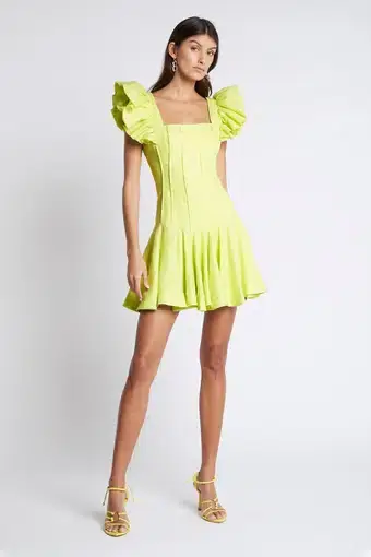 Aje Breathless Frill Sleeve Mini Dress Lime Green Size 14