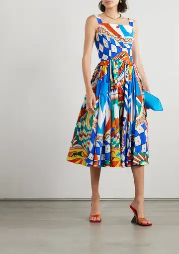 Dolce & Gabbana Carretto Card Psychedelic Sleeveless Midi Dress Multi Size EU 44 / AU 12