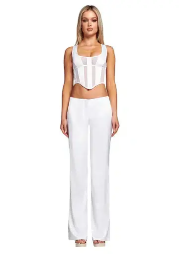  I.AM.GIA Lucina Mesh Satin Top Size M/AU 10 and Pants Size L/AU 12 Set White 