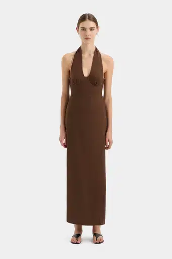 Sir the Label Affogato Halter Dress Chocolate Brown Size AU 8