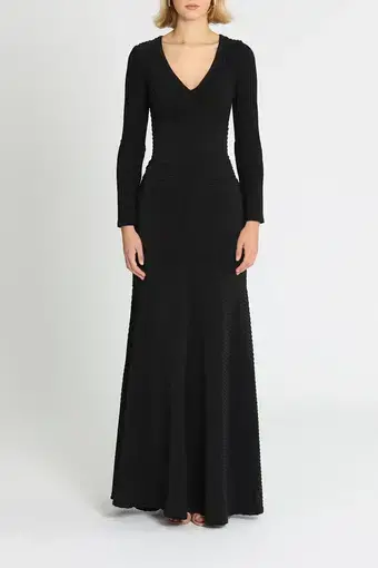 Tadashi Shoji Elias Long Sleeve Pintuck Gown in Black Size 10