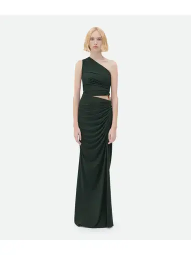 Bottega Veneta One Shoulder Knot Gown in Dark Green Size AU 6