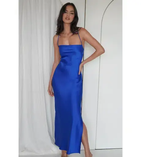 MESHKI Sydney Straight Neck Slip Maxi Dress Cobalt Blue in Size M / AU 10