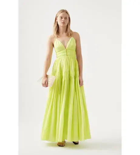 Aje Grace Tiered Maxi Dress Light Lemon Size 8