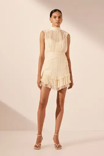 Shona Joy Victoria Sleeveless Ruched Mini Dress Cream Size 10