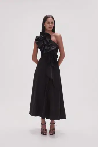 Aje Adelia Ruffle Midi Dress Black Size 10