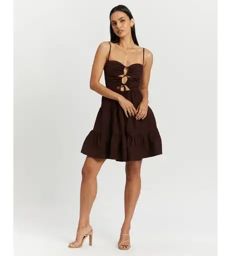 Shona Joy Rubi Lace Up Backless Mini Dress Brown Size 10