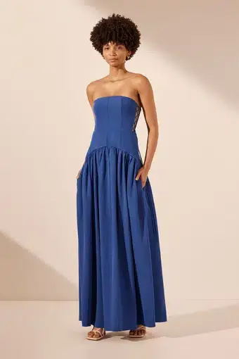 Shona Joy Vento Lace Up Strapless Maxi Dress in Cobalt Blue Size 10