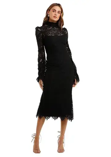 Wandering Lace Midi Dress Black Size 10