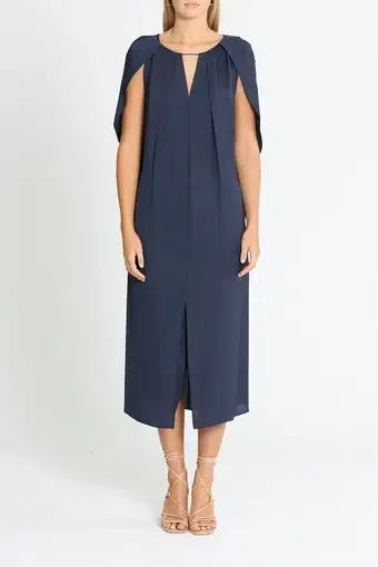 Willow Silk Midi Dress in Navy Size 10