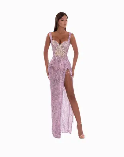 Albina Dyla Wide Strap Corset Long Dress Lilac Size 8