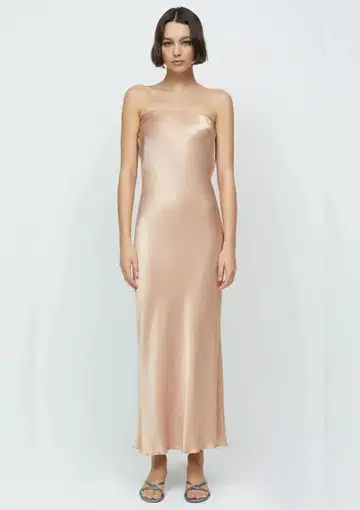 Bec & Bridge Moon Dance Strapless Maxi Dress Rose Gold AU 8