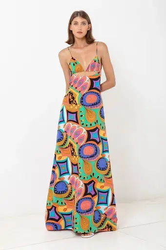 SWF Boutique Murano Cut Out A Line Maxi Dress Print Size 12 