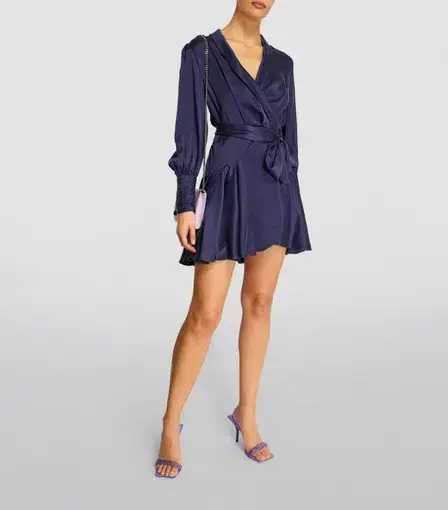 Zimmermann Silk Wrap Mini Dress Navy  Size 1/Au 10 