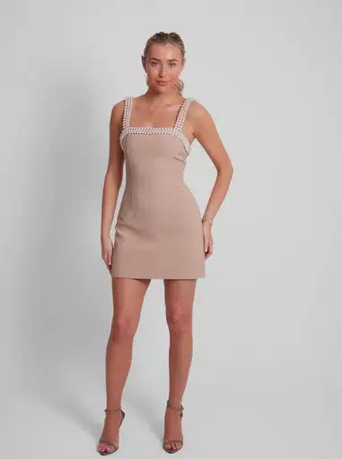 Odd Muse The Ultimate Muse Pearl Trim Mini Dress in Camel Size 6