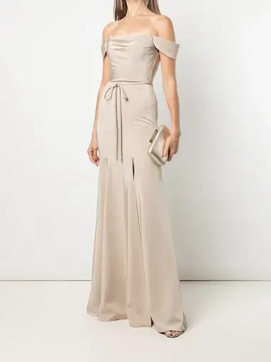 Marchesa Notte Rimini Off Shoulder Dress in Champagne Colour Size US 10 / AU 14