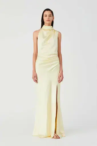 Misha Collection Costantina Satin Gown in Soft Gold Yellow Size S / AU 8