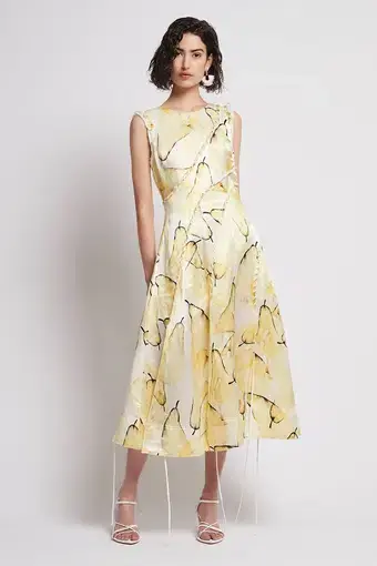 Aje Unlace Sleeveless Midi Dress Yellow Size 12