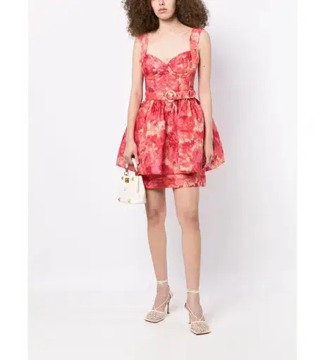 Zimmermann High Tide Mini Dress In Pink Ikat Floral Size 3/Au 14