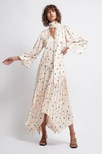Aje Ponte Bleu Overture Pleat Midi Dress Print Size 6