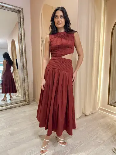 Aje Cascade Cutout Midi Dress in Burgundy Size 6