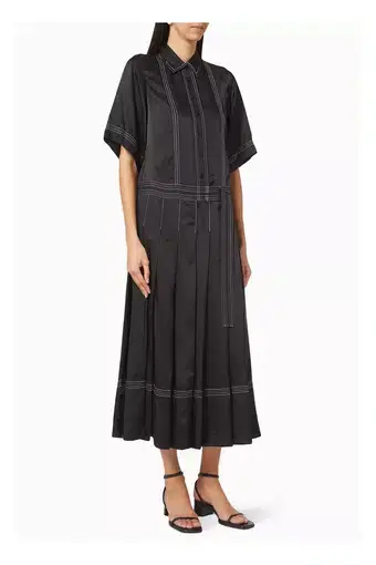 Lee Matthews Adelaide Pleated Shirt Dress Black Size 12