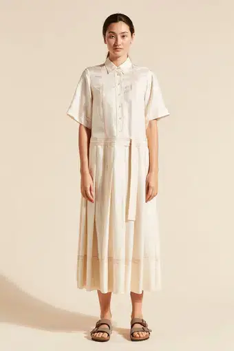 Lee Matthews Adelaide Pleated Shirt Dress Cream Size 12