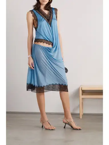 Christopher Esber Cutout Draped Lace-Trimmed Chiffon Dress Blue Size 12
