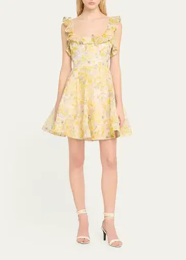 Zimmermann The Harmony Frilled Mini in Citrus Garden Print Size 2 / AU 12