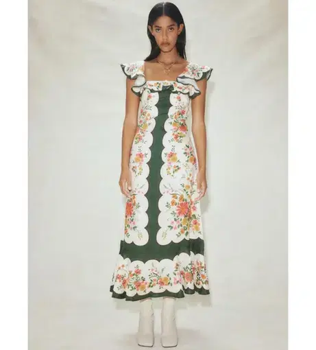 Alémais  Elisabetta Ruffle Midi Dress Print Size 8 