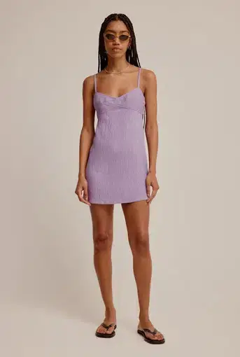 Venroy Panelled Crinkle Mini Dress Lilac Size 6