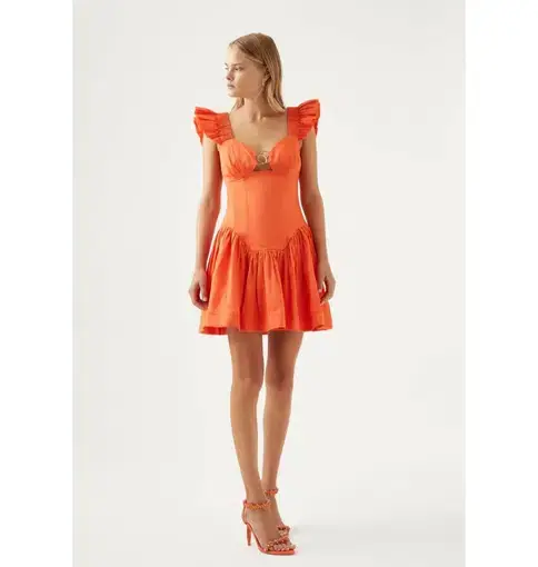 Aje Simone Frill Sleeve Mini Dress Orange Size AU 10