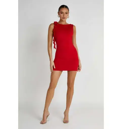 Meshki  Bronte Backless Rose Mini Dress in Red Size AU 8