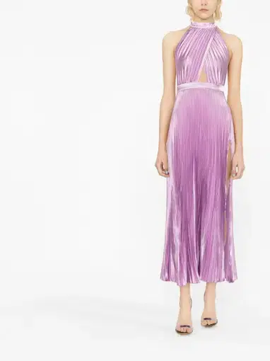 L'Idée Pleated Halterneck Dress Violet Purple Size 8