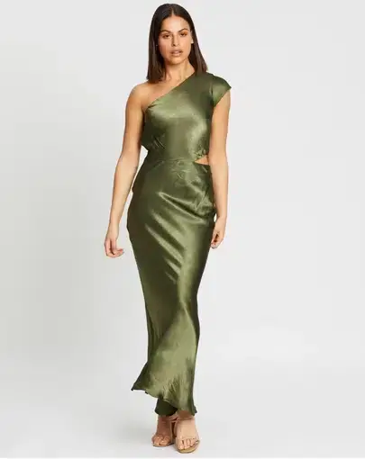 Bec & Bridge Delphine Asym Midi Dress Green Size 8