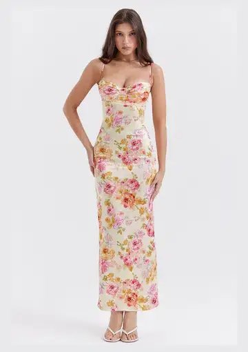 House of Cb Josefina Maxi Dress Ivory Floral Size S / AU 8