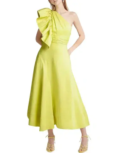 Aje Bonjour Asymmetric Midi Dress Lime Green Size 6