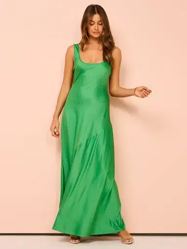 By Nicola Beneath The Stars Bias Cut Slip Dress In Verde Size 14