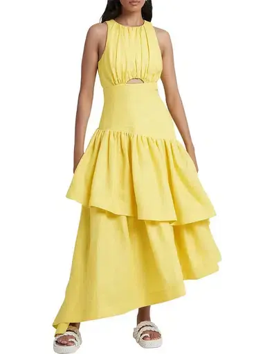 Aje Caliente Tiered Cut Out Dress Yellow Size 10