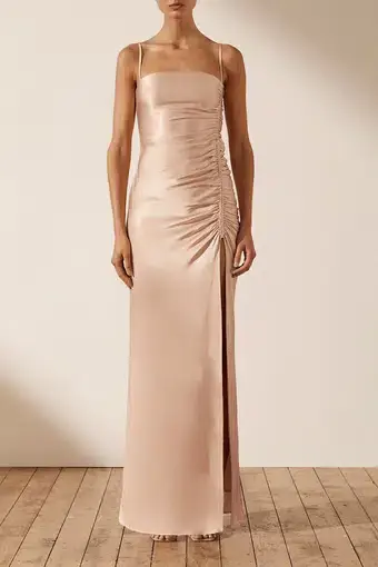 Shona Joy La Lune Ruched Maxi Dress in Desert Rose Size 14