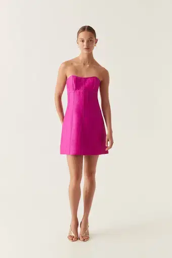 AJE Zayla Strapless Mini Dress Deep Magenta Size 12