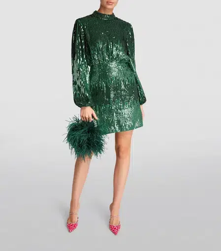 Rixo Samantha Sequined Embellished Mini Dress Green Size XS / AU 6