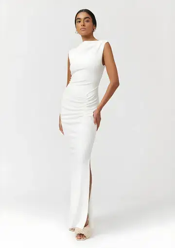 Suboo Jacqui Rouched Front Midi Dress in White Size XS / AU 6