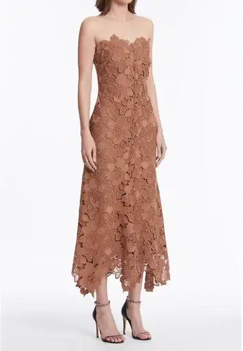 Carla Zampatti Rosewood Floral Lace Strapless Gown Brown Size 4
