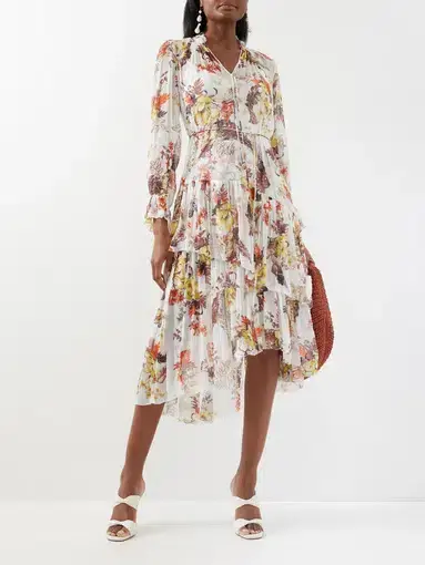 Zimmermann Matchmaker Tiered Midi Dress Ivory Tropical Floral Size 0P / AU 6