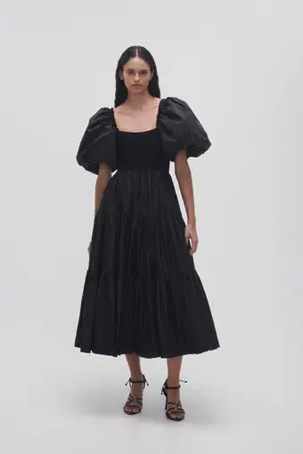 Aje Casa Puff Sleeve Midi Dress Black Size 10

